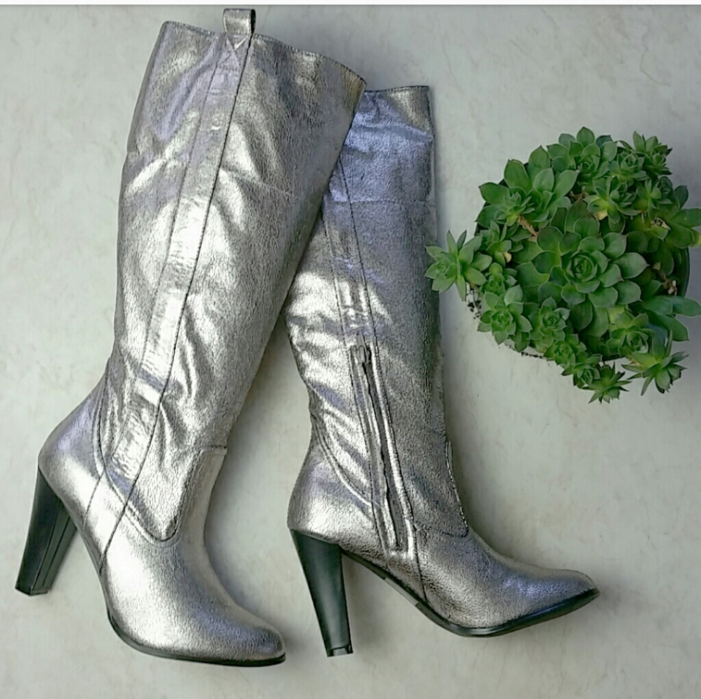 NWT Newport News Tall Silver Heeled Boots …